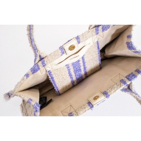 Sandro Kasbah Tote Bag in Tweed Purple & Neutral Stripes $475 - Picture 9 of 10
